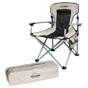 OFFGRID - 100000-130200 - Folding Camping Chairs Tan/Black Nylon - Heavy Duty XL Locking Folding Camping Chair With Drink Holder