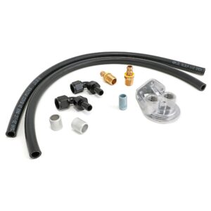 TRANS-DAPT PERFORMANCE PRODUCTS SINGLE OIL FILTER RELOCATION KIT FOR LS OIL PANS WITH-10AN FITTINGS; VERTICAL PORT REMOTE BASE- CAST ALUMINUM