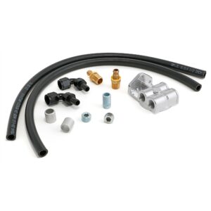 TRANS-DAPT PERFORMANCE PRODUCTS SINGLE OIL FILTER RELOCATION KIT FOR LS OIL PANS WITH-10AN FITTINGS; HORIZONTAL PORT REMOTE BASE- CAST ALUMINUM