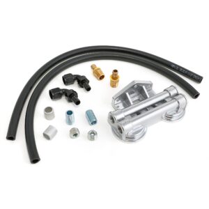 TRANS-DAPT PERFORMANCE PRODUCTS DUAL OIL FILTER RELOCATION KIT FOR LS OIL PANS WITH-10AN FITTINGS- CAST ALUMINUM