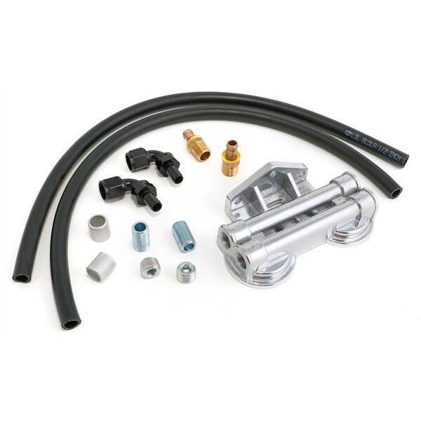 TRANS-DAPT PERFORMANCE PRODUCTS DUAL OIL FILTER RELOCATION KIT FOR LS OIL PANS WITH-10AN FITTINGS- CAST ALUMINUM