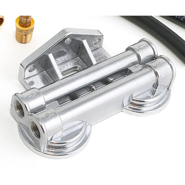 TRANS-DAPT PERFORMANCE PRODUCTS DUAL OIL FILTER RELOCATION KIT FOR LS OIL PANS WITH-10AN FITTINGS- CAST ALUMINUM