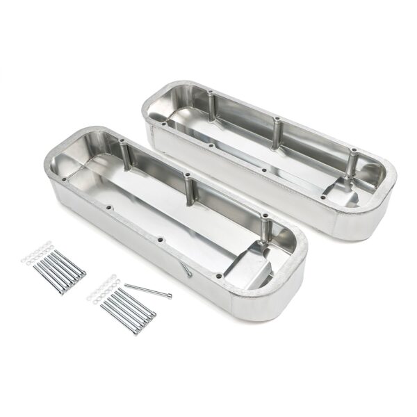 HAMBURGER'S PERFORMANCE PRODUCTS FABRICATED ALUMINUM VALVE COVERS BRUSHED BBC WITH HOLE