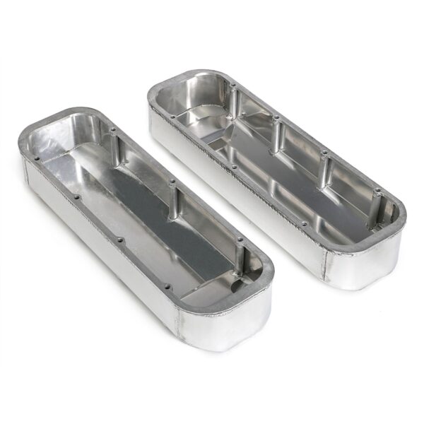 HAMBURGER'S PERFORMANCE PRODUCTS FABRICATED ALUMINUM VALVE COVERS POLISHED BBC WITH HOLE
