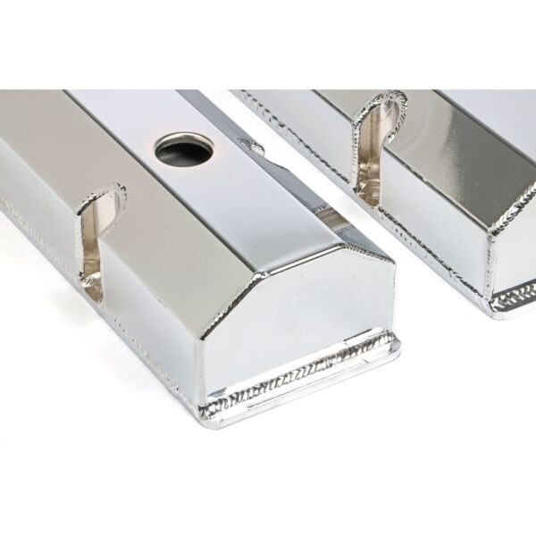 HAMBURGER'S PERFORMANCE PRODUCTS FABRICATED ALUMINUM VALVE COVERS CHROME SBC WITH HOLE