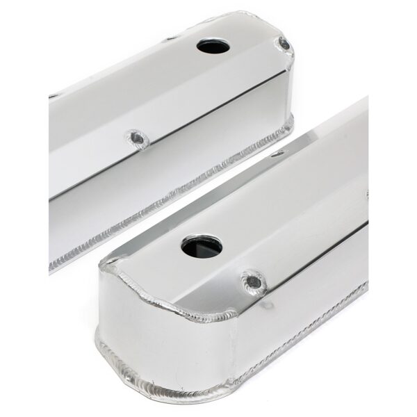 HAMBURGER'S PERFORMANCE PRODUCTS FABRICATED ALUMINUM VALVE COVERS BRUSHED SB FORD WITH HOLE