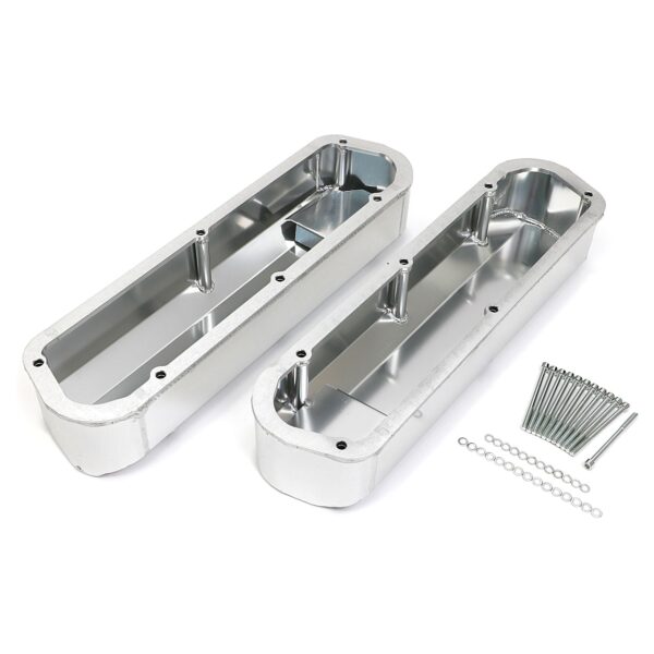 HAMBURGER'S PERFORMANCE PRODUCTS FABRICATED ALUMINUM VALVE COVERS BRUSHED SB FORD WITH HOLE