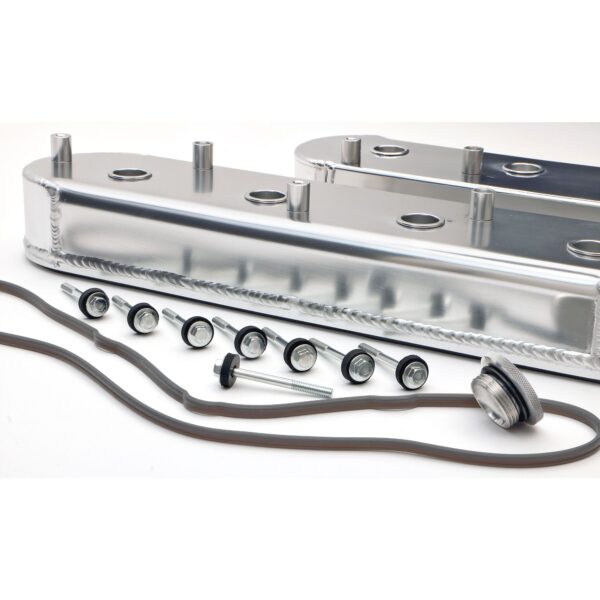 HAMBURGER'S PERFORMANCE PRODUCTS BRUSHED ALUMINUM FABRICATED VALVE COVERS CHEVY LS ENGINE