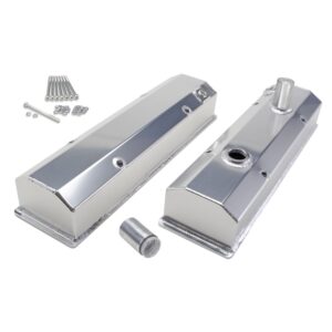 HAMBURGER'S PERFORMANCE PRODUCTS BRUSHED ALUMINUM FABRICATED VALVE COVERS CHEVY SB (1958-86)- CIRCLE TRACK COVERS W/ REMOVABLE TUBES