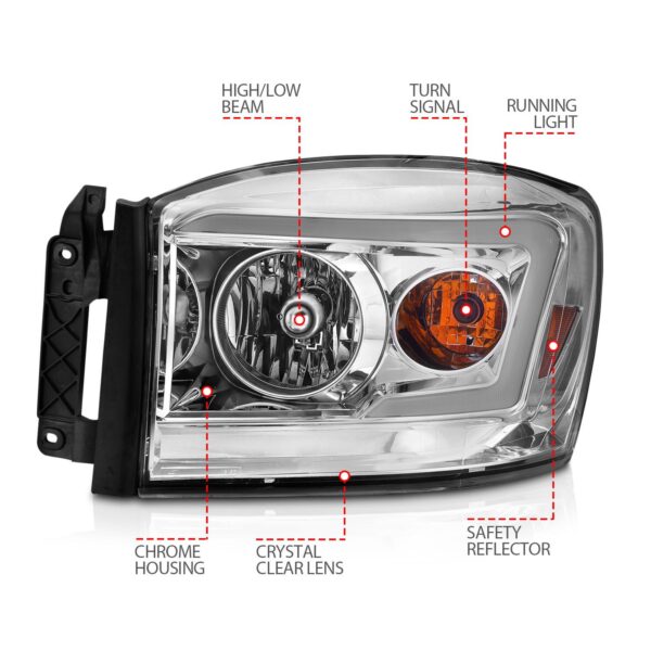 CRYSTAL HEADLIGHT W/ LIGHT BAR SWITCHBACK CHROME HOUSING CLEAR LENS