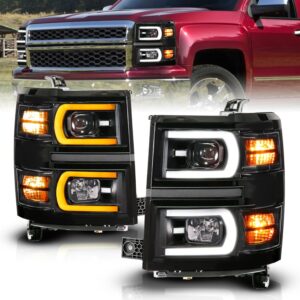 Black Housing Dual Switchback+Sequential LED Tube Square Projector Headlights