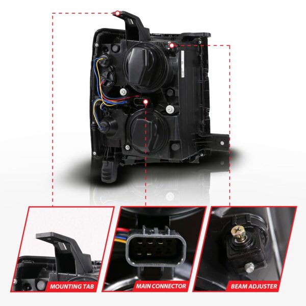 Black Housing Dual Switchback+Sequential LED Tube Square Projector Headlights
