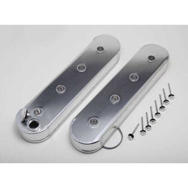 HAMBURGER'S PERFORMANCE PRODUCTS BRUSHED ALUMINUM FABRICATED VALVE COVERS; GM LS SERIES; NO BRACKET MOUNTING HOLES
