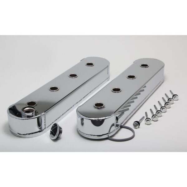 HAMBURGER'S PERFORMANCE PRODUCTS FABRICATED ALUMINUM VALVE COVERS; GM LS SERIES; NO BRACKET MOUNTING HOLES- CHROME/ALUMINUM