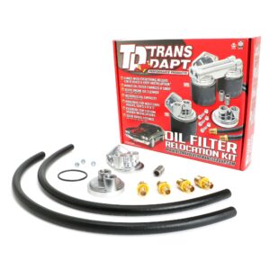 TRANS-DAPT PERFORMANCE PRODUCTS SINGLE OIL FILTER RELOCATION SYSTEM; 2-1/2 IN. I.D. AND 2-3/4 IN. O.D. BYPASS FLANGE W/ 20MMX1.5 THREADS