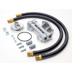 TRANS-DAPT PERFORMANCE PRODUCTS DUAL OIL FILTER RELOCATION KIT; 2-1/2 IN. I.D. AND 2-3/4 IN. O.D. FILTER FLANGE; 3/4 IN.-16 THREAD SIZE