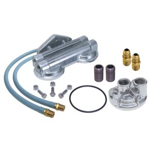 TRANS-DAPT PERFORMANCE PRODUCTS DUAL OIL FILTER RELOCATION KIT; 3-3/16 IN. I.D. AND 3-7/16 IN. O.D. FILTER FLANGE; 13/16 IN.-16 THREAD SIZE