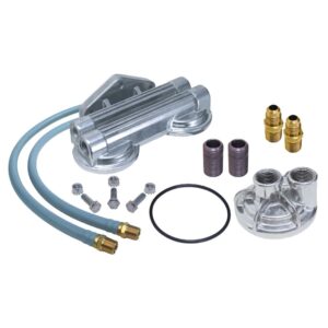 TRANS-DAPT PERFORMANCE PRODUCTS DUAL OIL FILTER RELOCATION KIT; 2-1/2 IN. I.D. AND 2-3/4 IN. O.D. FILTER FLANGE; 22MMX1.5 THREAD SIZE