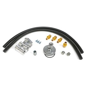 TRANS-DAPT PERFORMANCE PRODUCTS CAST ALUMINUM SINGLE OIL FILTER RELOCATION KIT; HORIZONTAL PORT, STANDARD FILTER BYPASS; 2-1/2 IN. I.D., 2-3/4 IN. O.D. OIL FILTER FLANGE; 3/4 IN.-16 NIPPLE