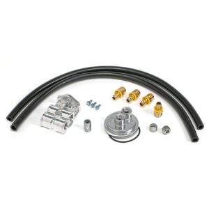 TRANS-DAPT PERFORMANCE PRODUCTS CAST ALUMINUM SINGLE OIL FILTER RELOCATION KIT; HORIZONTAL PORT, STANDARD FILTER BYPASS; 3-3/16 IN. I.D., 3-7/16 IN. O.D. OIL FILTER FLANGE; 13/16 IN.-16 NIPPLE