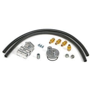 TRANS-DAPT PERFORMANCE PRODUCTS CAST ALUMINUM SINGLE OIL FILTER RELOCATION KIT; HORIZONTAL PORT, STANDARD FILTER BYPASS; 2-1/2 IN. I.D., 2-3/4 IN. O.D. OIL FILTER FLANGE; 20MM X 1.5 NIPPLE