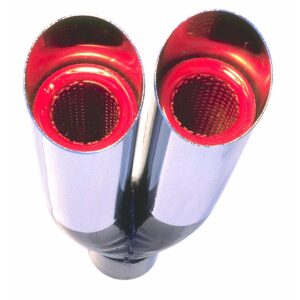 HEDMAN HEDDERS DUAL RESONATOR HOT TIPS EXHAUST TIP FOR 2-1/4 IN. EXHAUST SYSTEM; 9 IN. LONG; 2-1/2 IN. OUTLET- CHROME