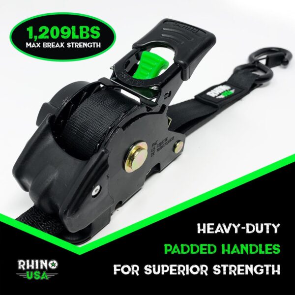 RHINO USA RETRACTABLE RATCHET STRAPS (4PK 1INX10FT) (BLACK)
