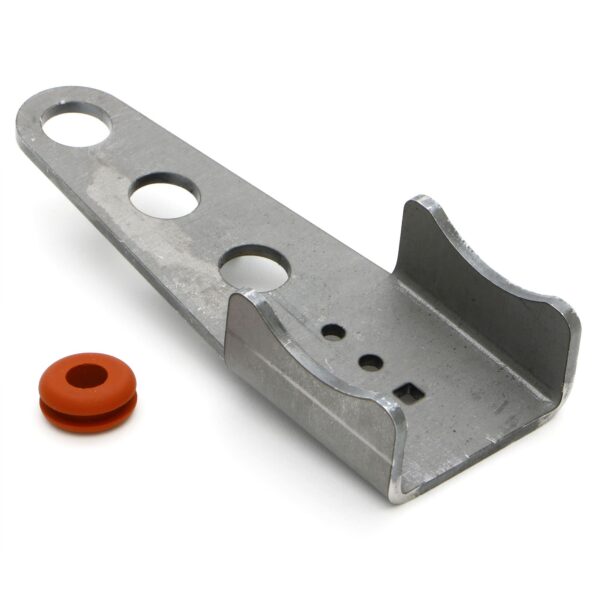 HEDMAN HEDDERS WELD-ON STYLE, UNIVERSAL 90 DEGREE EXHAUST HANGER BRACKET; 2-1/2 IN. EXHAUST PIPE; LASER-CUT, MILD STEEL CONSTRUCTION; INCLUDES HIGH TEMPERATURE RUBBER GROMMET.
