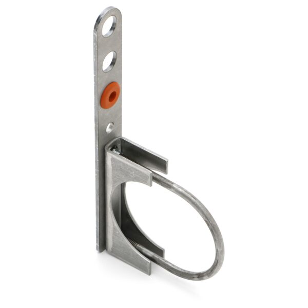 HEDMAN HEDDERS BOLT-ON STYLE, UNIVERSAL EXHAUST HANGER BRACKET FOR 2-1/4 IN. EXHAUST SYSTEMS; LASER-CUT, MILD STEEL CONSTRUCTION; INCLUDES ADJUSTABLE HEIGHT PIPE-CLAMP AND HIGH TEMPERATURE RUBBER GROMMET.