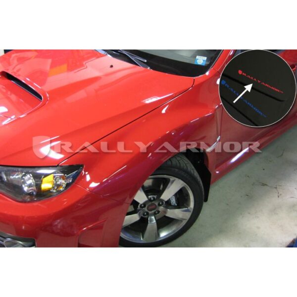 Rally Armor MF15-UR-BLK/RD - 2011-2014 Subaru WRX Hatchback / 2008-2014 Subaru STI Hatchback - Black Mud Flap/Red Logo