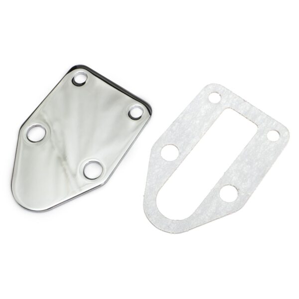 TRANS-DAPT PERFORMANCE PRODUCTS SB CHEVY FUEL PUMP BLOCK OFF PLATE; PLAIN- CHROME