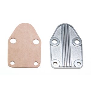 TRANS-DAPT PERFORMANCE PRODUCTS FUEL PUMP BLOCK-OFF PLATE; CUSTOM STYLE; SB CHEVY 283-400; STIPPLED DESIGN- CHROME