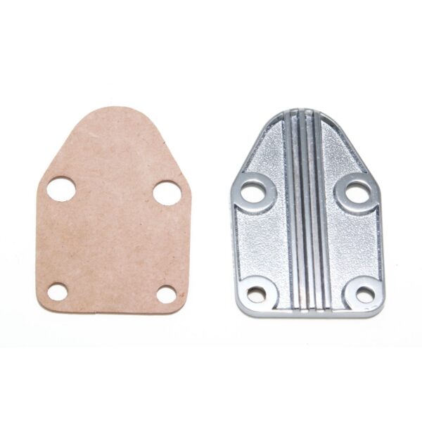 TRANS-DAPT PERFORMANCE PRODUCTS FUEL PUMP BLOCK-OFF PLATE; CUSTOM STYLE; SB CHEVY 283-400; STIPPLED DESIGN- CHROME