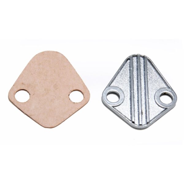 TRANS-DAPT PERFORMANCE PRODUCTS FUEL PUMP BLOCK-OFF PLATE; CUSTOM STYLE; BB CHEVY 396-454, V6 (OR OTHERS W/1-3/4 IN. CENTERS)- CHROME