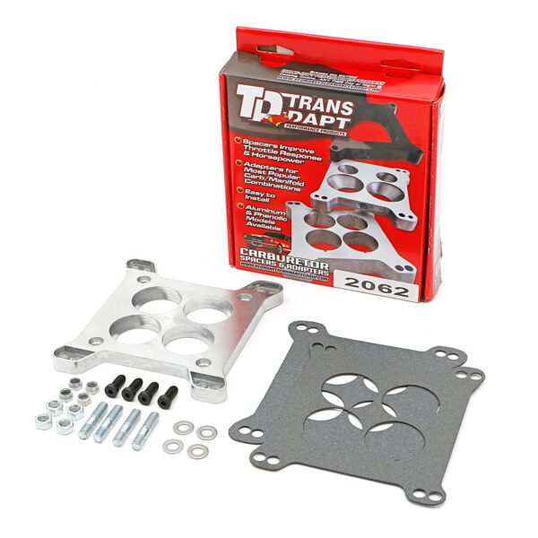 TRANS-DAPT PERFORMANCE PRODUCTS CARBURETOR ADAPTER; 1/2 IN. TALL; LARGE ROCHESTER CARBURETOR TO SMALL ROCHESTER/HOLLEY/AFB MANIFOLD- CAST ALUMINUM