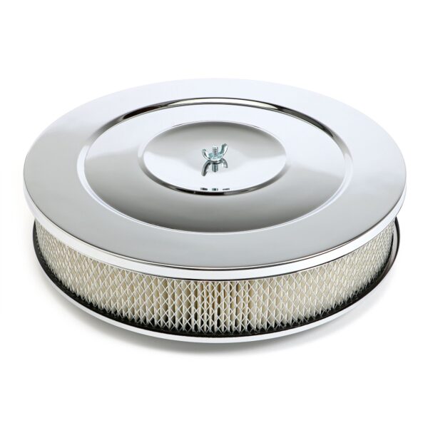 TRANS-DAPT PERFORMANCE PRODUCTS PERFORMANCE STYLE AIR CLEANER SET (PAPER ELEMENT); 14 IN. DIAMETER; 3 IN. TALL, - CHROME