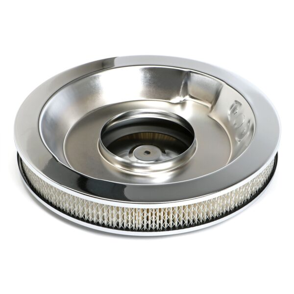 TRANS-DAPT PERFORMANCE PRODUCTS PERFORMANCE STYLE AIR CLEANER SET (PAPER ELEMENT); 14 IN. DIAM.; 2-1/8 IN. TALL; RECESSED BASE- CHROME