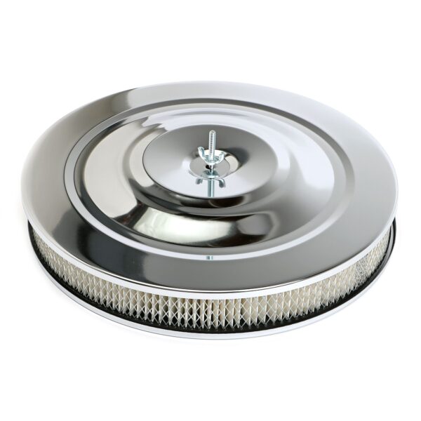 TRANS-DAPT PERFORMANCE PRODUCTS PERFORMANCE STYLE AIR CLEANER SET (PAPER ELEMENT); 14 IN. DIAM.; 2-1/8 IN. TALL; RECESSED BASE- CHROME