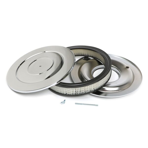 TRANS-DAPT PERFORMANCE PRODUCTS PERFORMANCE STYLE AIR CLEANER SET (PAPER ELEMENT); 14 IN. DIAM.; 2-1/8 IN. TALL; FLAT BASE- CHROME