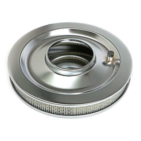 TRANS-DAPT PERFORMANCE PRODUCTS PERFORMANCE STYLE AIR CLEANER SET (PAPER ELEMENT); 14 IN. DIAM.; 2-1/8 IN. TALL; FLAT BASE- CHROME