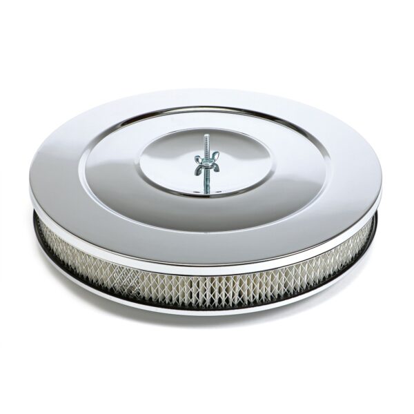 TRANS-DAPT PERFORMANCE PRODUCTS PERFORMANCE STYLE AIR CLEANER SET (PAPER ELEMENT); 14 IN. DIAM.; 2-1/8 IN. TALL; FLAT BASE- CHROME