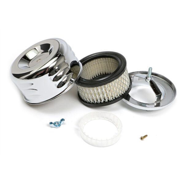 TRANS-DAPT PERFORMANCE PRODUCTS LOUVERED STYLE AIR CLEANER; 4-5/8 IN. DIAMETER; 2-1/16 IN. OR 2-5/8 IN. NECK- CHROME