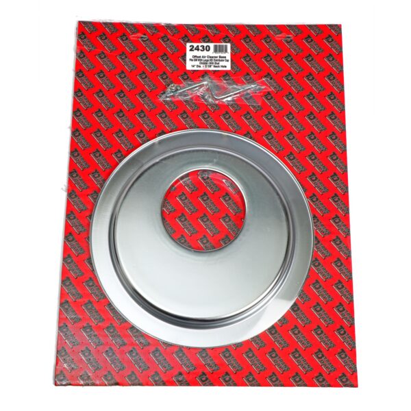 TRANS-DAPT PERFORMANCE PRODUCTS FLAT, OFFSET AIR CLEANER BASE (GM WITH LARGE HEI); 14 IN. DIAMETER; 5-1/8 IN. NECK- CHROME