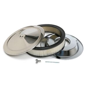 TRANS-DAPT PERFORMANCE PRODUCTS ROUND AIR CLEANER SET (PAPER ELEMENT); 14 IN. DIAMETER; 3 IN. TALL; STAINLESS STEEL