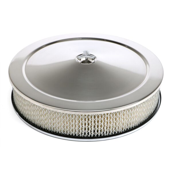 TRANS-DAPT PERFORMANCE PRODUCTS ROUND AIR CLEANER SET (PAPER ELEMENT); 14 IN. DIAMETER; 3 IN. TALL; STAINLESS STEEL