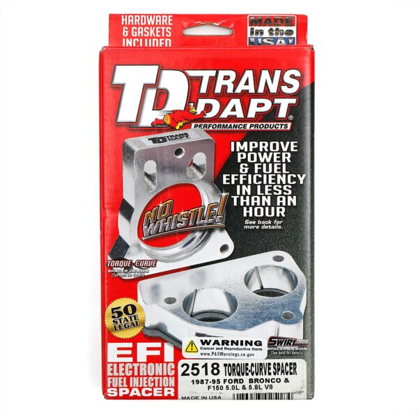 TRANS-DAPT PERFORMANCE PRODUCTS CAST ALUMINUM TORQUE-CURVE MPFI SPACER FOR 1987-95 FORD BRONCO OR F150 PICK-UP TRUCK WITH A 5.0L OR 5.8L V8