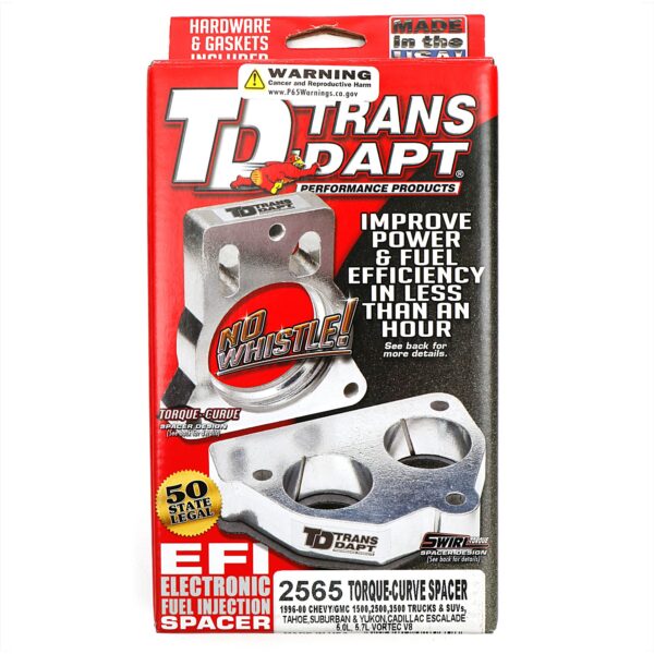 TRANS-DAPT PERFORMANCE PRODUCTS TORQUE-CURVE MPFI SPACER FOR 1996-2000 CHEVY/GMC 1500-3500 TRUCKS AND SUVS, CADILLAC ESCALADE, OR MOTORHOME WITH 5.0L OR 5.7L VORTEC V8 ENGINE