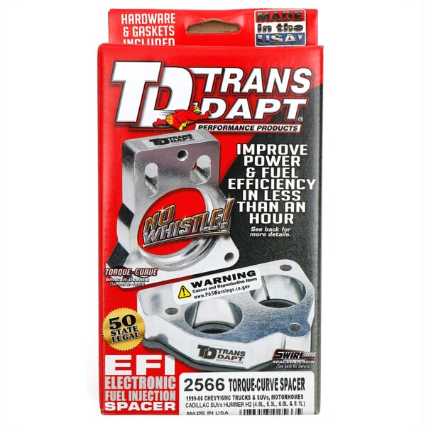 TRANS-DAPT PERFORMANCE PRODUCTS TORQUE-CURVE MPFI SPACER FOR 1999-06 CHEVY/GMC TRUCKS AND SUVS, CADILLAC ESCALADE, HUMMER H2, OR MOTORHOME WITH 4.8L, 5.3L, 6.0L OR 8.1L ENGINE