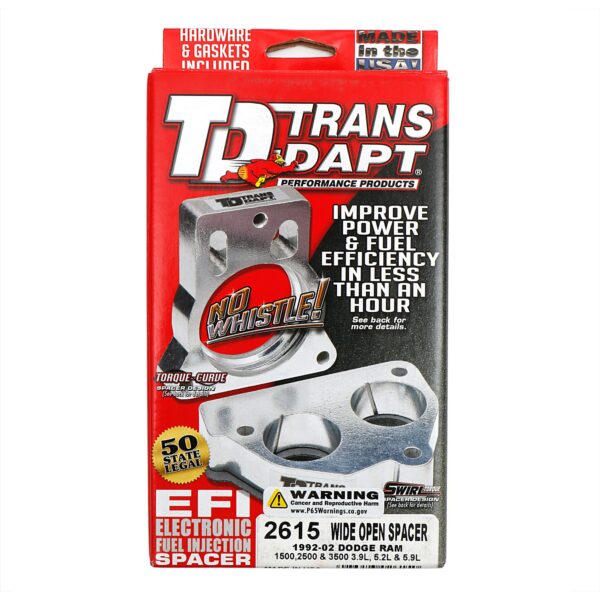 TRANS-DAPT PERFORMANCE PRODUCTS CAST ALUMINUM WIDE-OPEN MPFI SPACER FOR 1992-02 DODGE RAM 1500, 2500, 3500 WITH 3.9L, 5.2L, OR 5.9L