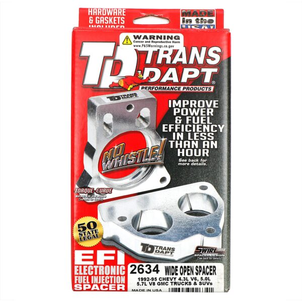 TRANS-DAPT PERFORMANCE PRODUCTS 1992-95 CHEVY/GMC TRUCKS AND SUVS WITH 4.3L V6 OR 5.0L, 5.7L V8- WIDE-OPEN THROTTLE BODY SPACER; DOUBLE WIND NUT AIR CLEANER MODEL